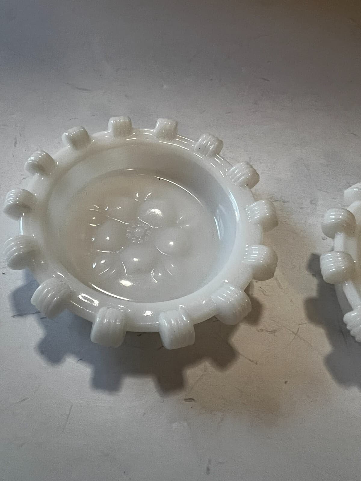 2 Vintage Hazel Atlas Apple Blossom Floral Dogwood Coasters Ashtray Milk Glass - Thumbnail 10