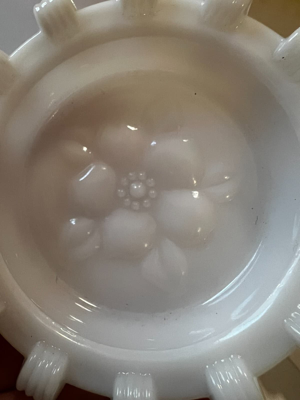 2 Vintage Hazel Atlas Apple Blossom Floral Dogwood Coasters Ashtray Milk Glass - Thumbnail 9