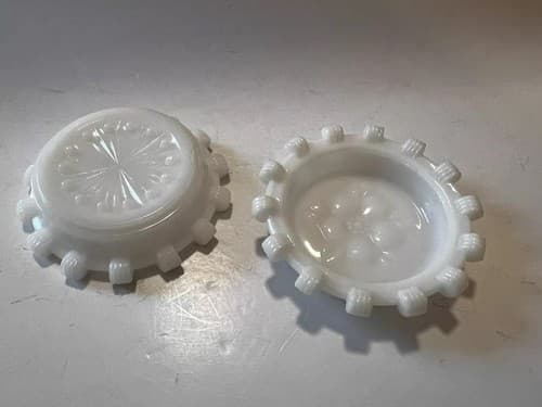 2 Vintage Hazel Atlas Apple Blossom Floral Dogwood Coasters Ashtray Milk Glass - Thumbnail 7