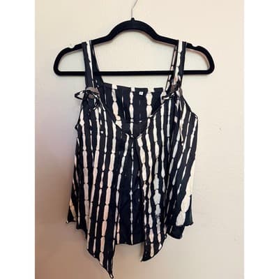 Women's Tie Dye Adjustable Spaghetti Strap Loose Fit Tank Top Black White S