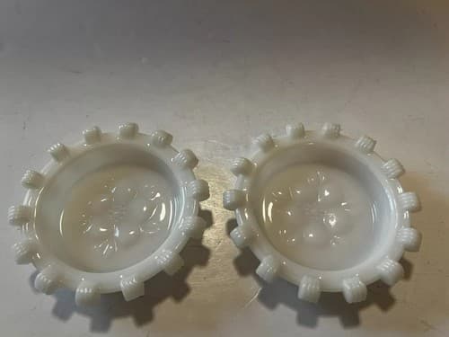 2 Vintage Hazel Atlas Apple Blossom Floral Dogwood Coasters Ashtray Milk Glass - Thumbnail 8