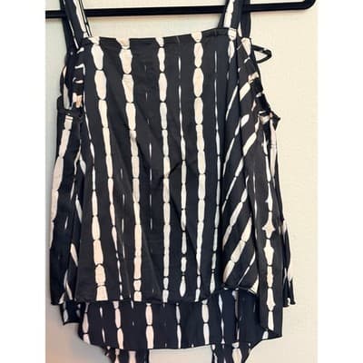 Women's Tie Dye Adjustable Spaghetti Strap Loose Fit Tank Top Black White S - Thumbnail 10