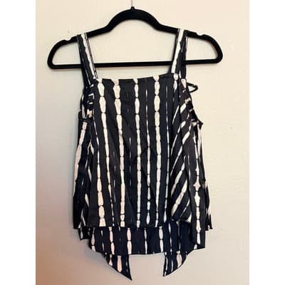 Women's Tie Dye Adjustable Spaghetti Strap Loose Fit Tank Top Black White S - Thumbnail 9