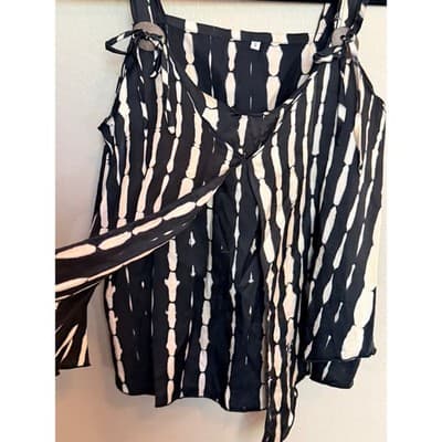 Women's Tie Dye Adjustable Spaghetti Strap Loose Fit Tank Top Black White S - Thumbnail 6