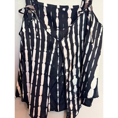 Women's Tie Dye Adjustable Spaghetti Strap Loose Fit Tank Top Black White S - Thumbnail 2