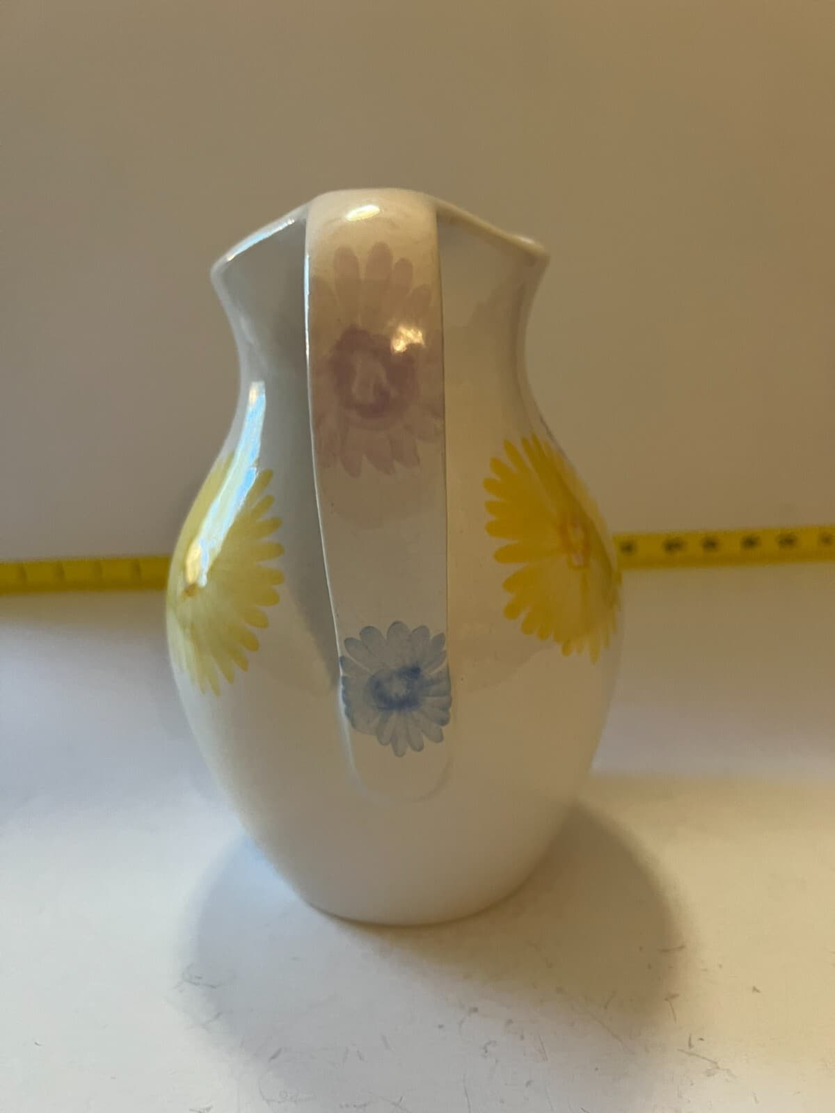 Spring Farmhouse White Floral Art Ware Pitcher Hand Painted Flower Design Vtg - Thumbnail 8