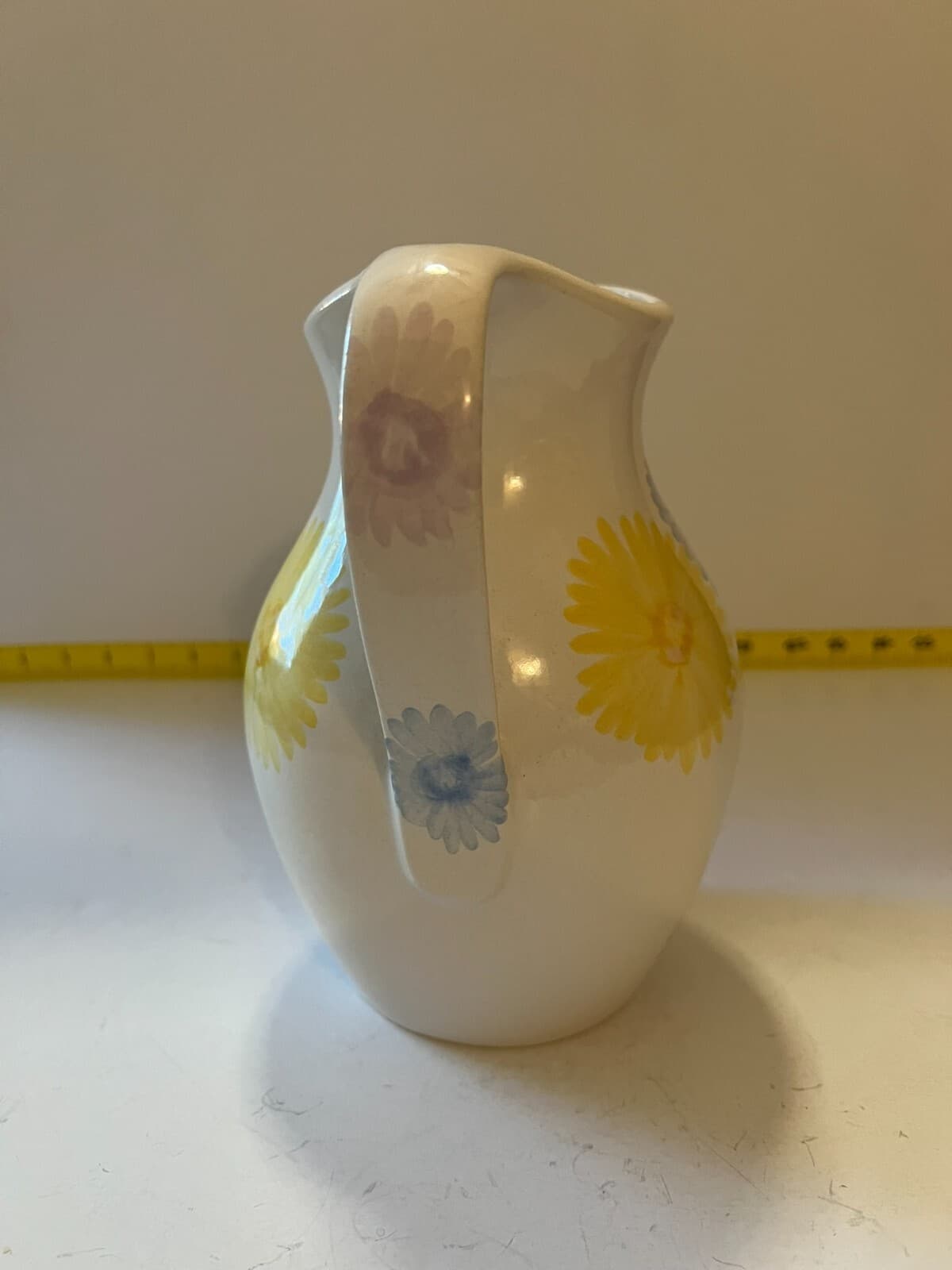 Spring Farmhouse White Floral Art Ware Pitcher Hand Painted Flower Design Vtg - Thumbnail 7