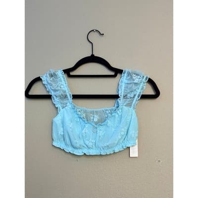 Colsie Lace Bralette & Skirt Set Blue Floral Lingerie 2 Piece Size Small NWT - Thumbnail 4