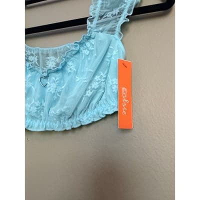 Colsie Lace Bralette & Skirt Set Blue Floral Lingerie 2 Piece Size Small NWT - Thumbnail 6