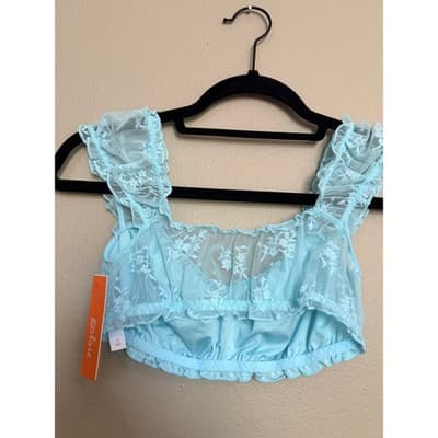Colsie Lace Bralette & Skirt Set Blue Floral Lingerie 2 Piece Size Small NWT - Thumbnail 7