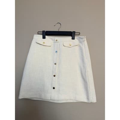 Marc New York Mid Rise Knit Button Front Tweed Mini Skirt White 8