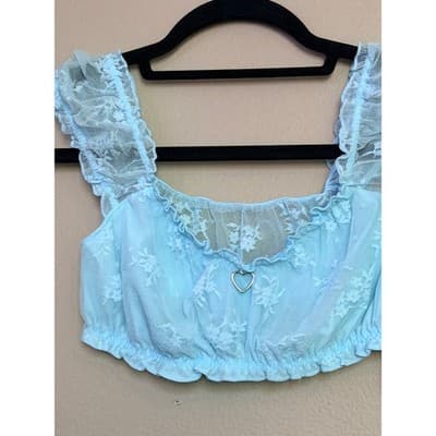 Colsie Lace Bralette & Skirt Set Blue Floral Lingerie 2 Piece Size Small NWT - Thumbnail 3