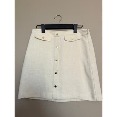 Marc New York Mid Rise Knit Button Front Tweed Mini Skirt White 8 - Thumbnail 2