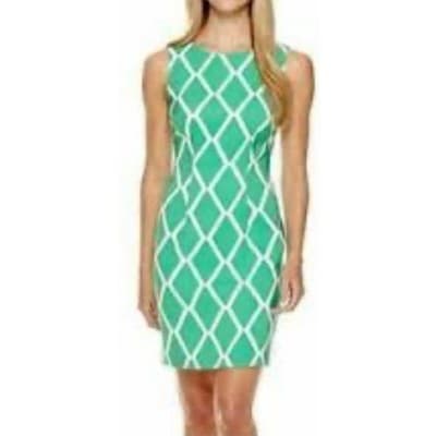 ALYX Teal Geometric Print Scoop Neck Sleeveless Sheath Mini Dress Green White 18