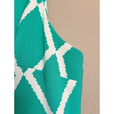 ALYX Teal Geometric Print Scoop Neck Sleeveless Sheath Mini Dress Green White 18 - Thumbnail 13