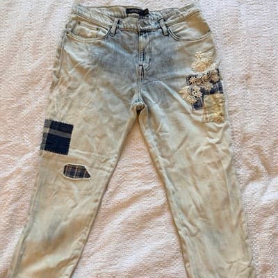 Ralph Lauren Women's Patchwork Relaxed Straight Leg Jeans Multicolor 10 EUC