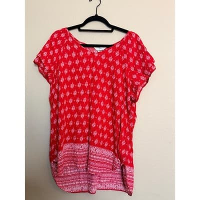 Christopher & Banks Double Cap Casual Bohemian Short Sleeve Blouse Red XL EUC