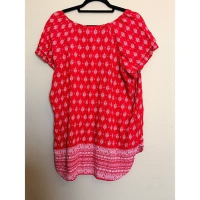 Christopher & Banks Double Cap Casual Bohemian Short Sleeve Blouse Red XL EUC - Thumbnail 2
