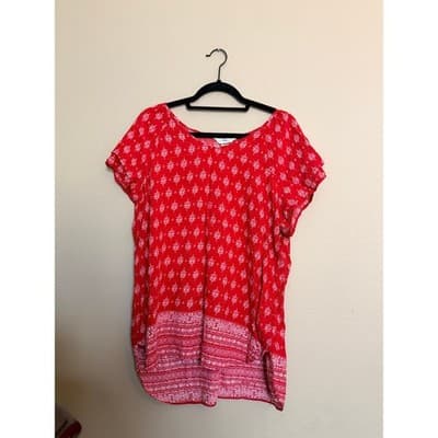 Christopher & Banks Double Cap Casual Bohemian Short Sleeve Blouse Red XL EUC - Thumbnail 6