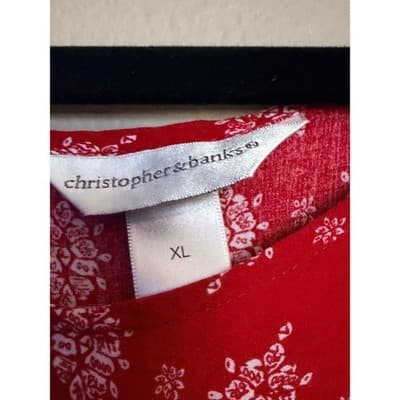 Christopher & Banks Double Cap Casual Bohemian Short Sleeve Blouse Red XL EUC - Thumbnail 5
