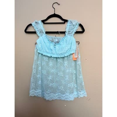 Colsie Lace Bralette & Skirt Set Blue Floral Lingerie 2 Piece Size Small NWT - Thumbnail 2