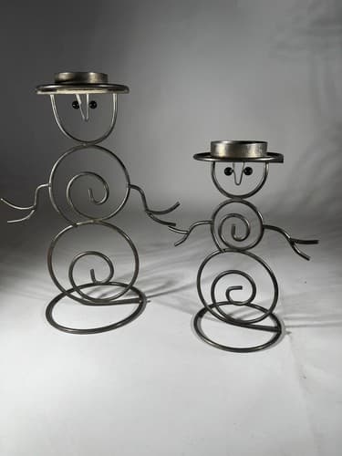 Vintage Christmas Snowman Set Of 2 International Silver Company Tea light Holder