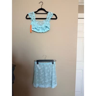Colsie Lace Bralette & Skirt Set Blue Floral Lingerie 2 Piece Size Small NWT - Thumbnail 18