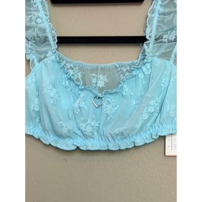 Colsie Lace Bralette & Skirt Set Blue Floral Lingerie 2 Piece Size Small NWT - Thumbnail 13