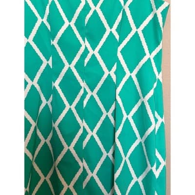 ALYX Teal Geometric Print Scoop Neck Sleeveless Sheath Mini Dress Green White 18 - Thumbnail 9
