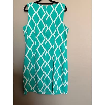 ALYX Teal Geometric Print Scoop Neck Sleeveless Sheath Mini Dress Green White 18 - Thumbnail 10