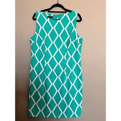ALYX Teal Geometric Print Scoop Neck Sleeveless Sheath Mini Dress Green White 18 - Thumbnail 2