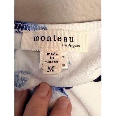 Monteau Floral Spaghetti Strap V Neckline Mini Sundress Blue White M - Thumbnail 17