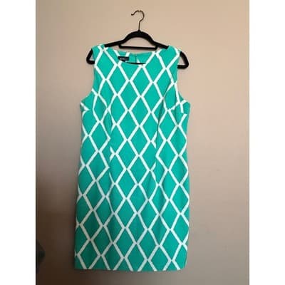 ALYX Teal Geometric Print Scoop Neck Sleeveless Sheath Mini Dress Green White 18 - Thumbnail 6
