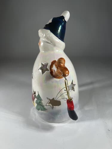 Vintage Christmas Snowman Ceramic Tea light Holder Mittens Stars Moon Whimsical - Thumbnail 5