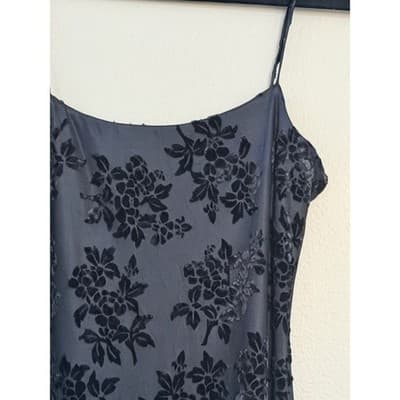 Vintage Floral Lace Velvet Spaghetti Strap Bodycon Maxi Dress Black Small EUC - Thumbnail 3