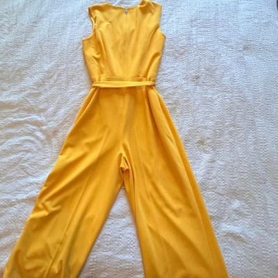 Tommy Hilfiger V Neck Belted Waist Wide Leg One Piece Jumpsuit Yellow 10 EUC - Thumbnail 13