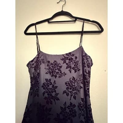 Vintage Floral Lace Velvet Spaghetti Strap Bodycon Maxi Dress Black Small EUC - Thumbnail 5