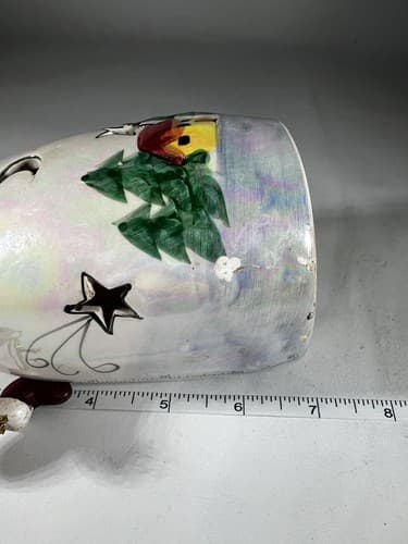 Vintage Christmas Snowman Ceramic Tea light Holder Mittens Stars Moon Whimsical - Thumbnail 19
