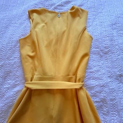 Tommy Hilfiger V Neck Belted Waist Wide Leg One Piece Jumpsuit Yellow 10 EUC - Thumbnail 11