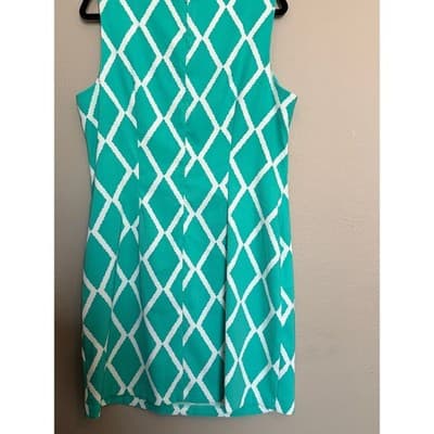 ALYX Teal Geometric Print Scoop Neck Sleeveless Sheath Mini Dress Green White 18 - Thumbnail 3