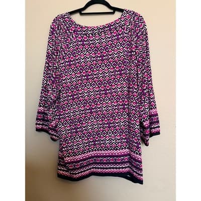 Charter Club Women's Loose Fit Scoop Neck Long Sleeve Blouse Black/Pink 3x - Thumbnail 8