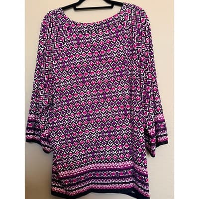 Charter Club Women's Loose Fit Scoop Neck Long Sleeve Blouse Black/Pink 3x - Thumbnail 2