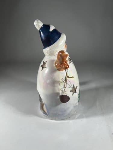 Vintage Christmas Snowman Ceramic Tea light Holder Mittens Stars Moon Whimsical - Thumbnail 10