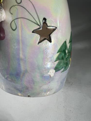 Vintage Christmas Snowman Ceramic Tea light Holder Mittens Stars Moon Whimsical - Thumbnail 20