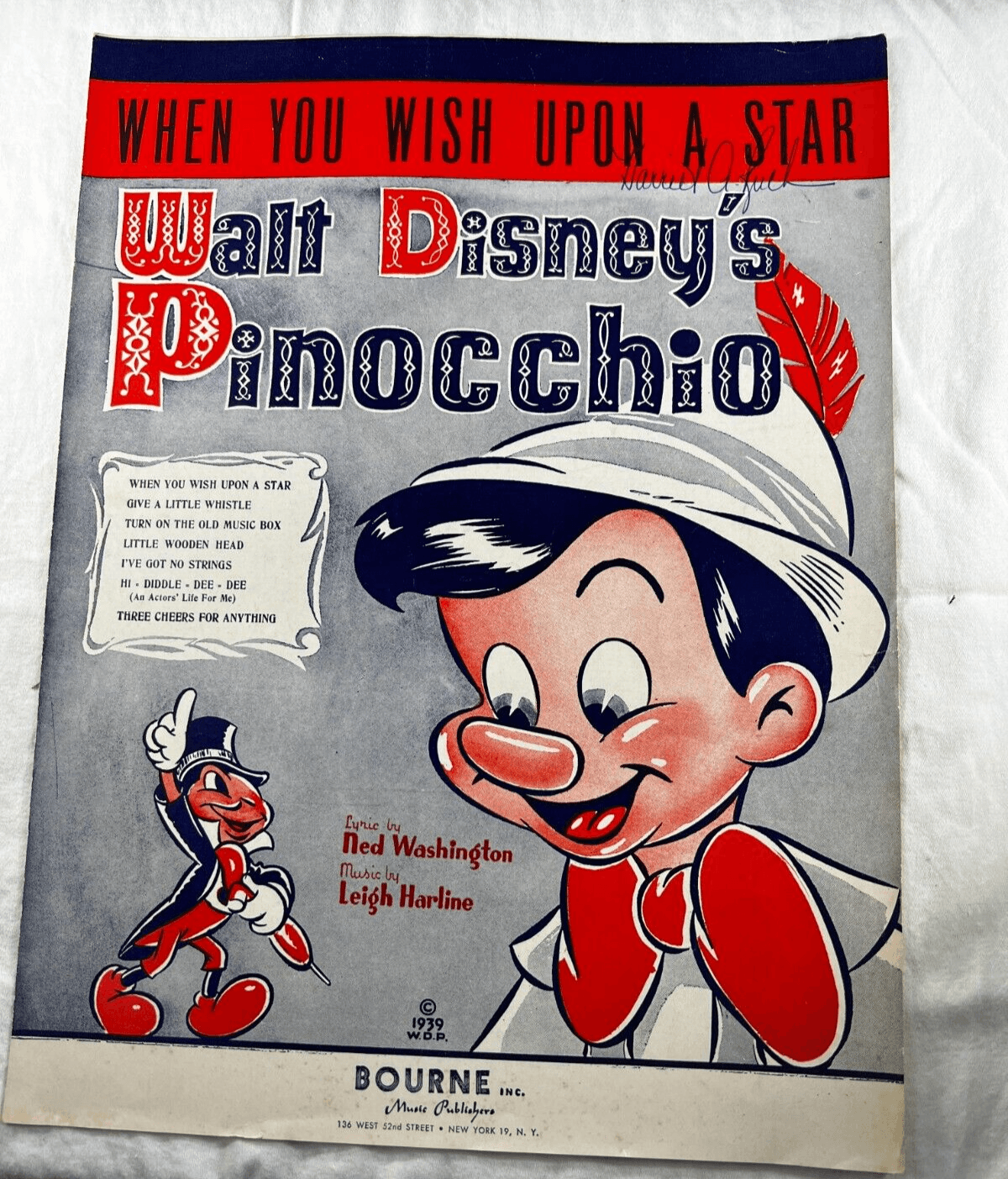Vintage Sheet Music 1940 When You Wish Upon A Star Walt Disney's Pinocchio