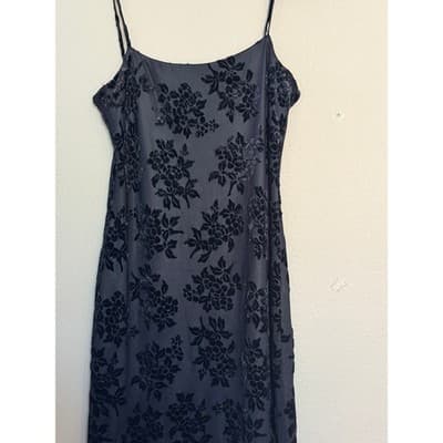 Vintage Floral Lace Velvet Spaghetti Strap Bodycon Maxi Dress Black Small EUC - Thumbnail 2