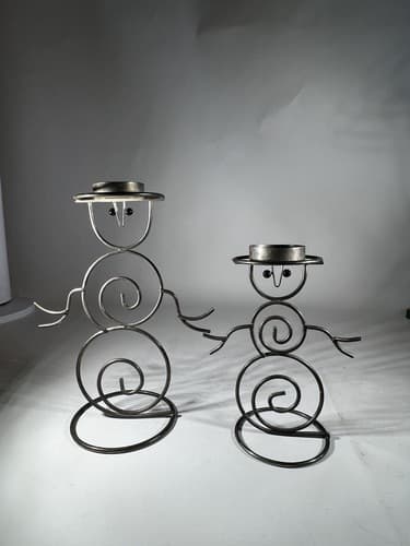 Vintage Christmas Snowman Set Of 2 International Silver Company Tea light Holder - Thumbnail 2