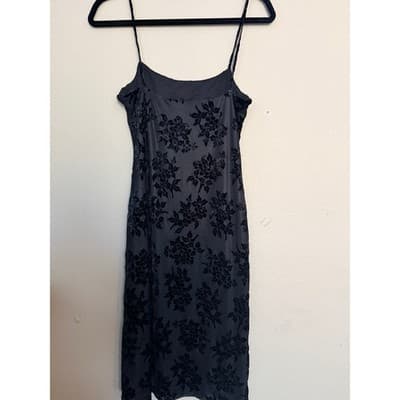 Vintage Floral Lace Velvet Spaghetti Strap Bodycon Maxi Dress Black Small EUC - Thumbnail 15