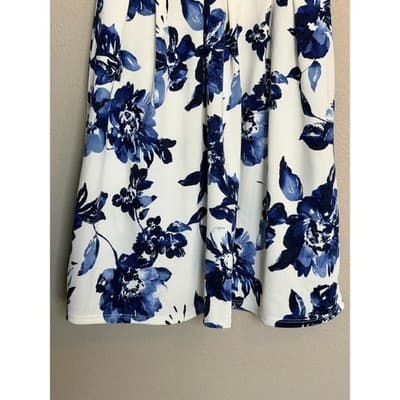 Monteau Floral Spaghetti Strap V Neckline Mini Sundress Blue White M - Thumbnail 4