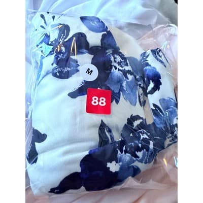 Monteau Floral Spaghetti Strap V Neckline Mini Sundress Blue White M - Thumbnail 19
